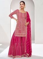 Premium Chinnon Silk Hot Pink Wedding Wear Embroidery Work Readymade Plazzo Suit